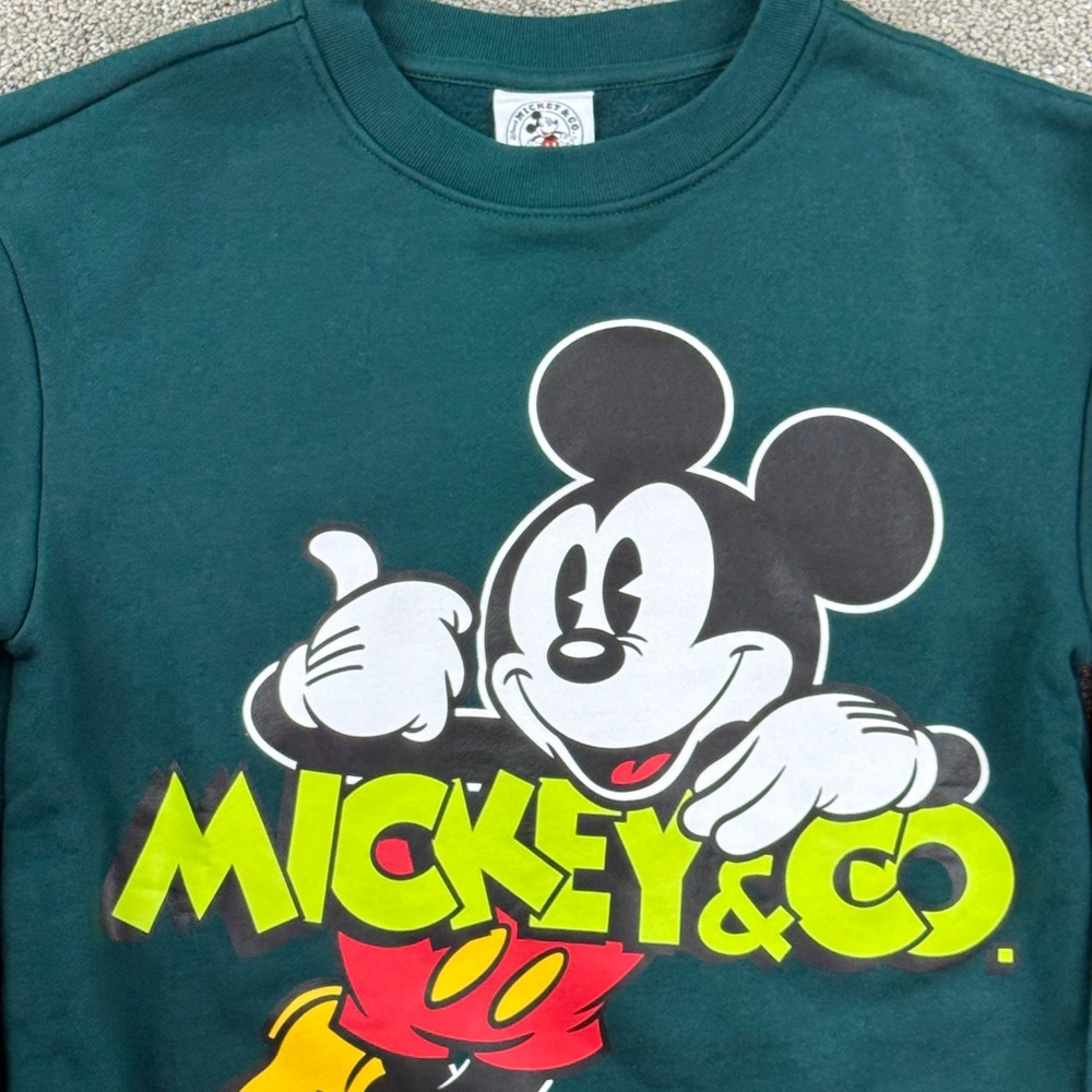 NWOT Disney Sweatshirt Womens S Green Black Mickey Mouse & Co Parks Sweater